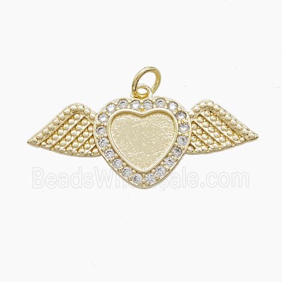Copper Heart Angel Wings Pave Zirconia Gold Plated