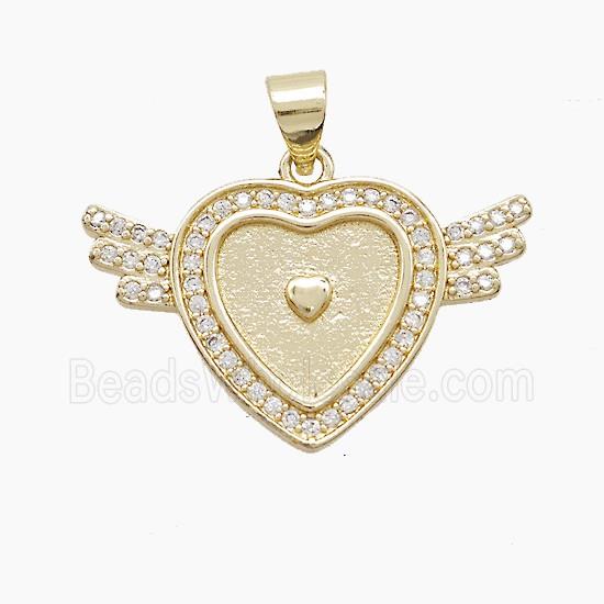 Copper Heart Angel Wings Pave Zirconia Gold Plated
