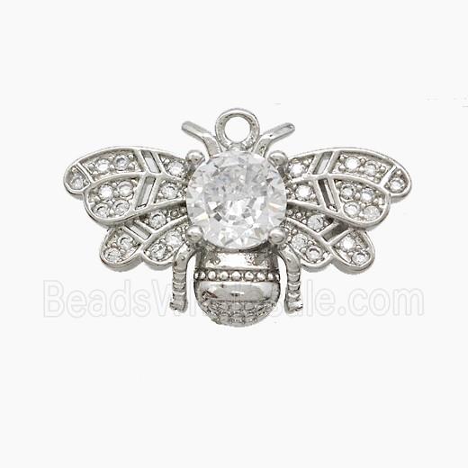 Copper Honeybee Pendant Pave Zirconia Platinum Plated