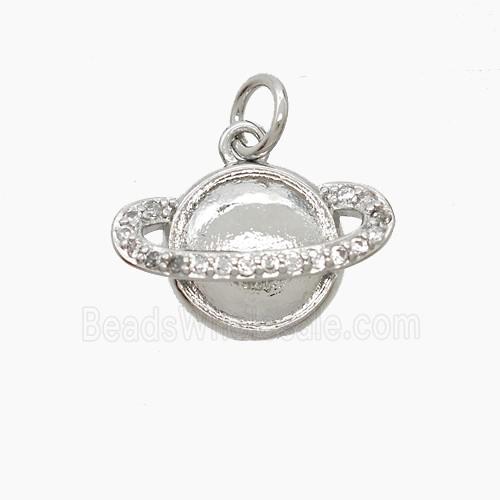 Copper Planet Pendant Pave Zirconia Platinum Plated