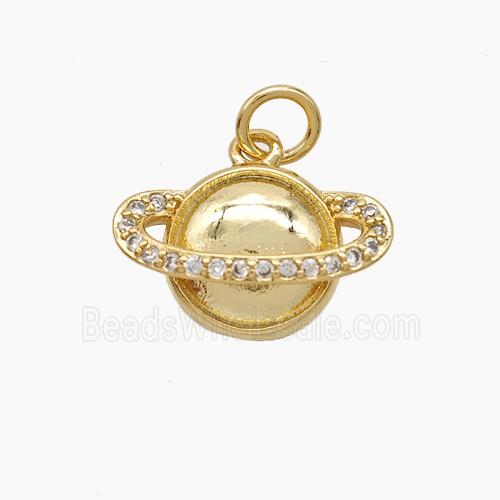 Copper Planet Pendant Pave Zirconia Gold Plated