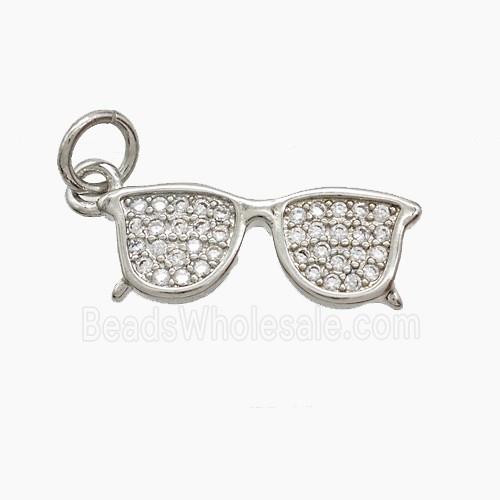 Copper Glasses Pendant Pave Zirconia Platinum Plated