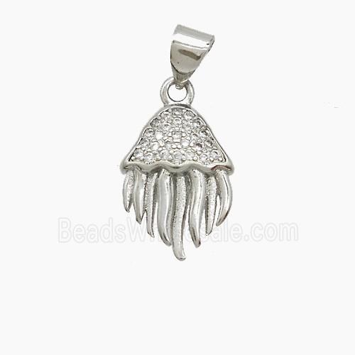 Copper Jellyfish Pendant Pave Zirconia Platinum Plated