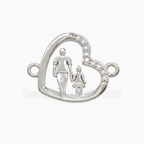 Copper Heart Pendant Pave Zirconia Father and Daughter 2loops Platinum Plated