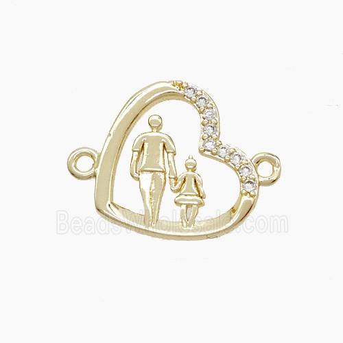 Copper Heart Pendant Pave Zirconia Father and Daughter 2loops Gold Plated