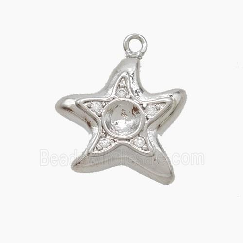 Copper Starfish Pendant Pave Zirconia Platinum Plated