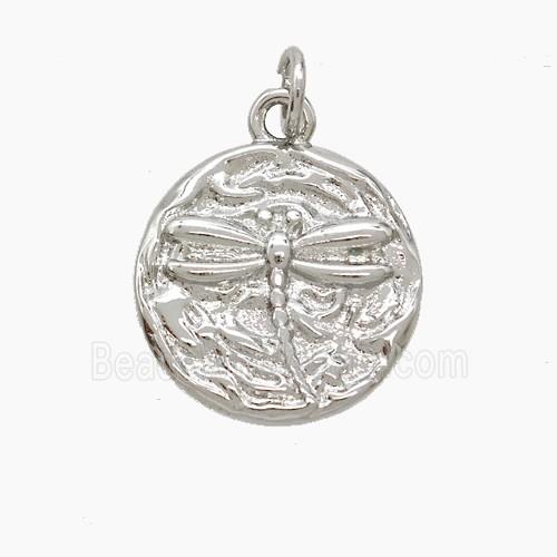 Copper Dragonfly Pendant Hammered Platinum Plated