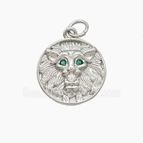 Copper Lion Pendant Pave Zirconia Platinum Plated