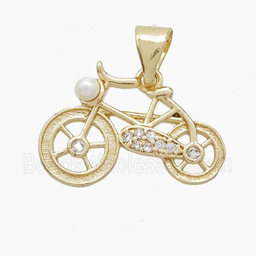 Copper Bicycle Pendant Pave Zirconia Resin Gold Plated