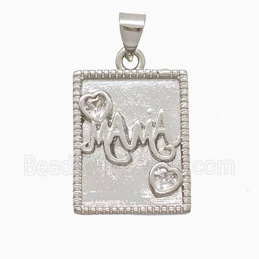 Copper MAMA Pendant Pave Zirconia Rectangle Platinum Plated
