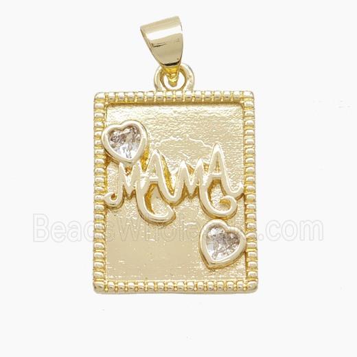 Copper MAMA Pendant Pave Zirconia Rectangle Gold Plated