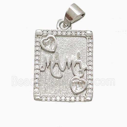 Copper MAMA Pendant Pave Zirconia Rectangle Platinum Plated