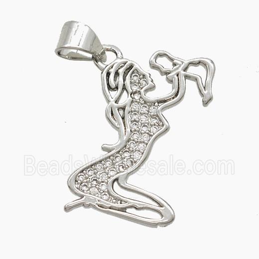 Copper Mother And Baby Pendant Pave Zirconia Platinum Plated