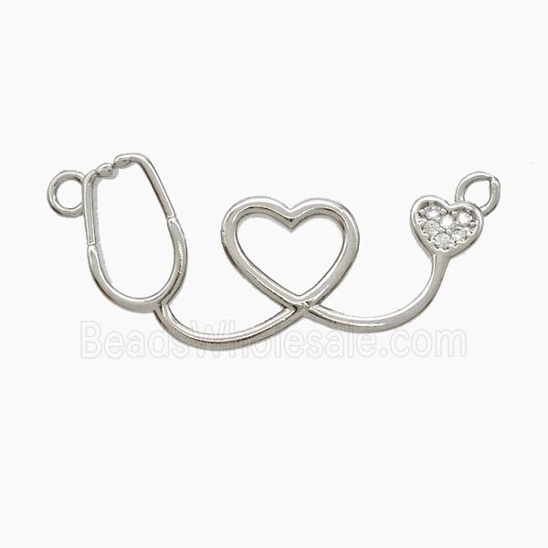 Copper Stethoscope Pendant Pave Zirconia 2loops Platinum Plated