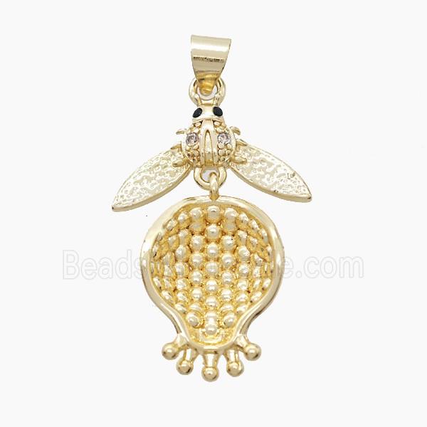 Copper Ladybug Pendant Pave Zirconia Gold Plated