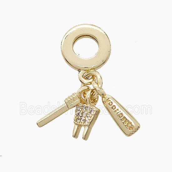 Copper Pendant Pave Zirconia Key Gold Plated