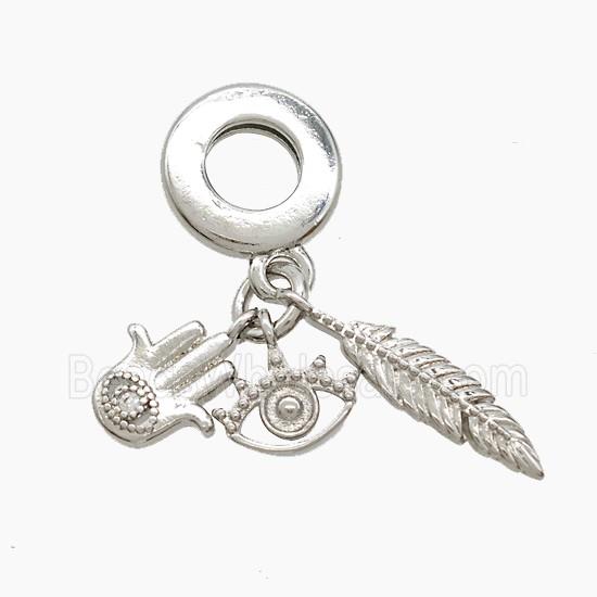 Copper Hand Eye And Leaf Pendant Pave Zirconia Platinum Plated