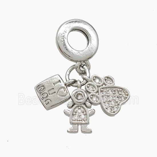 Copper Kids And Dog Paws Pendant Pave Zirconia Platinum Plated