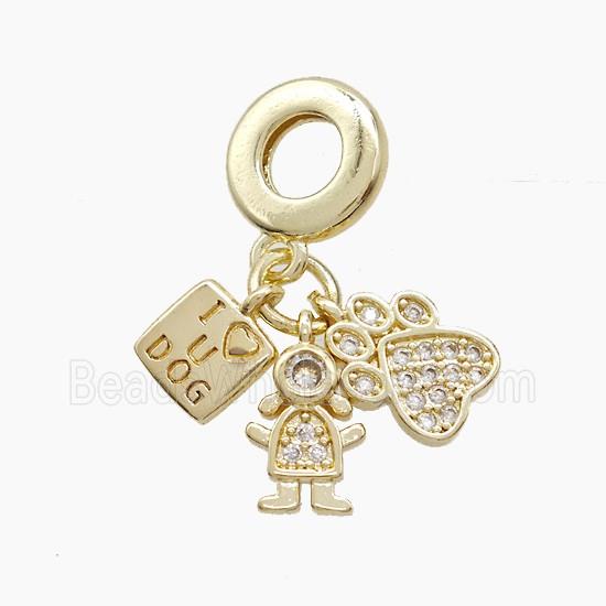 Copper Kids And Dog Paws Pendant Pave Zirconia Gold Plated