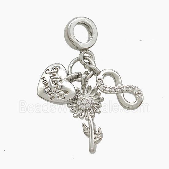 Copper Heart And Infinity Sunflower Pendant Pave Zirconia Platinum Plated