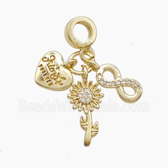 Copper Heart And Infinity Sunflower Pendant Pave Zirconia Gold Plated