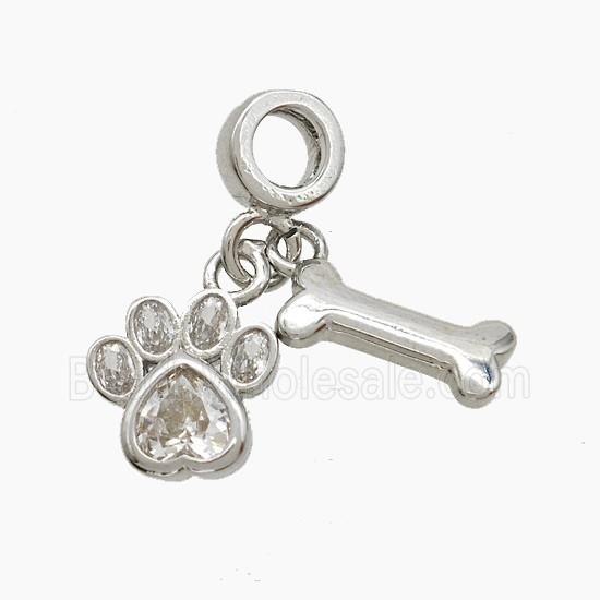 Copper Paws And Dogbone Pendant Pave Zirconia Platinum Plated