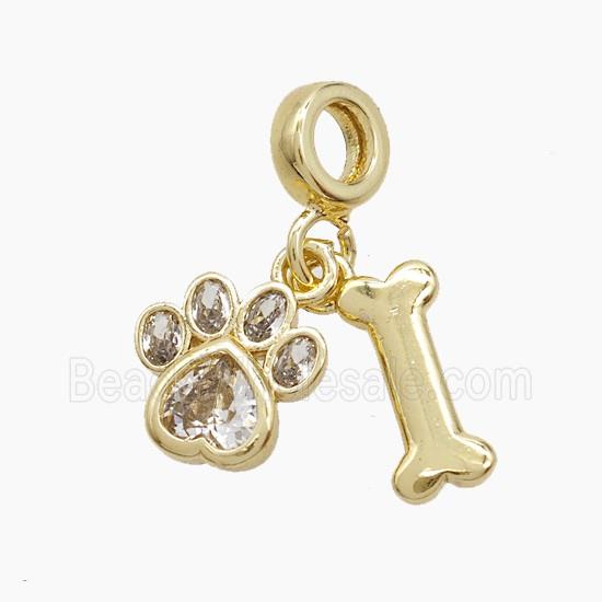 Copper Paws And Dogbone Pendant Pave Zirconia Gold Plated