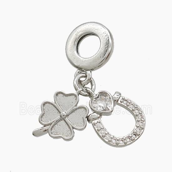Copper Clover And Horseshoe Pendant Pave Zirconia Platinum Plated
