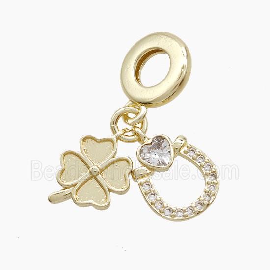 Copper Clover And Horseshoe Pendant Pave Zirconia Gold Plated