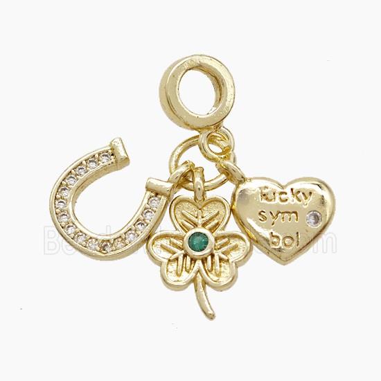 Copper Heart And Flower Horseshoe Pendant Pave Zirconia Gold Plated