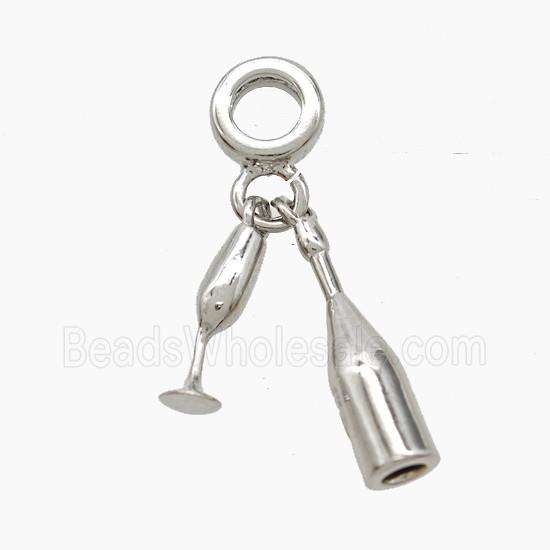 Copper Wine Bottle And Cup Pendant Platinum Plated