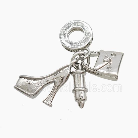 Copper High-heels And Handbag Lipstick Pendant Pave Zirconia Platinum Plated