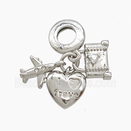 Copper Heart And Airplane Lock Pendant Crystal Glass Platinum Plated