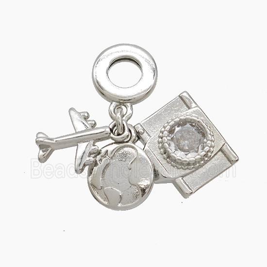 Copper Airplane And Footprint Camera Pendant Crystal Glass Platinum Plated