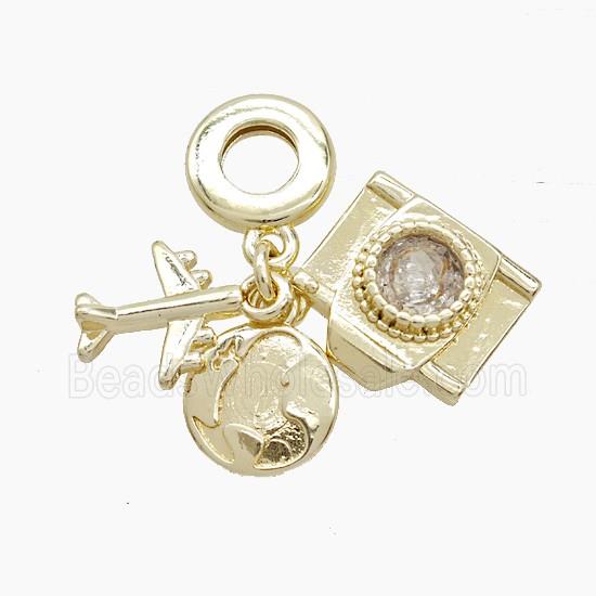 Copper Airplane And Footprint Camera Pendant Crystal Glass Gold Plated