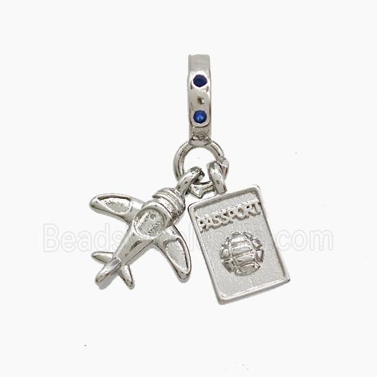 Copper Airplane And Passport Pendant Plave Zirconia Platinum Plated