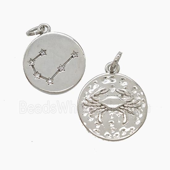 Zodiac Cancer Copper Pendant Pave Zirconia Hammered Platinum Plated