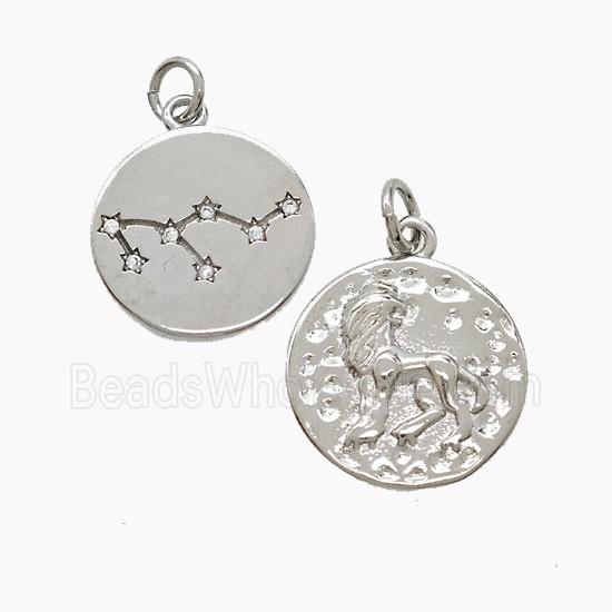 Zodiac Leo Copper Pendant Pave Zirconia Hammered Platinum Plated