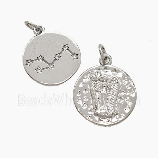 Zodiac Virgo Copper Pendant Pave Zirconia Hammered Platinum Plated