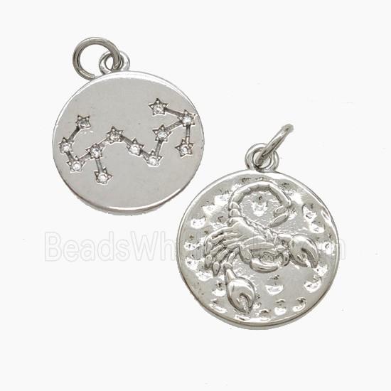 Zodiac Scorpio Copper Pendant Pave Zirconia Hammered Platinum Plated