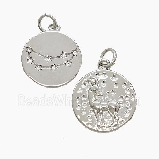 Zodiac Capricorn Copper Pendant Pave Zirconia Hammered Platinum Plated