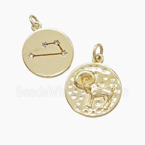 Zodiac Aries Copper Pendant Pave Zirconia Hammered Gold Plated