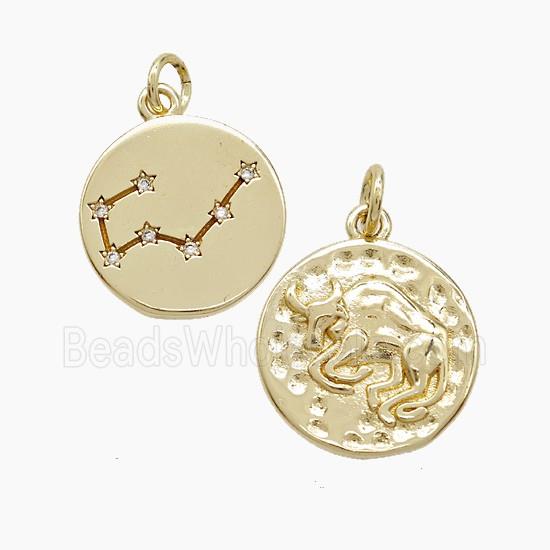 Zodiac Taurus Copper Pendant Pave Zirconia Hammered Gold Plated