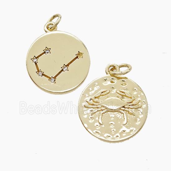Zodiac Cancer Copper Pendant Pave Zirconia Hammered Gold Plated