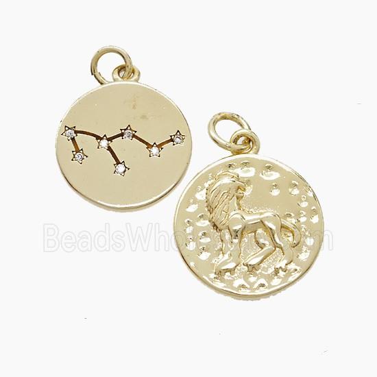 Zodiac Leo Copper Pendant Pave Zirconia Hammered Gold Plated