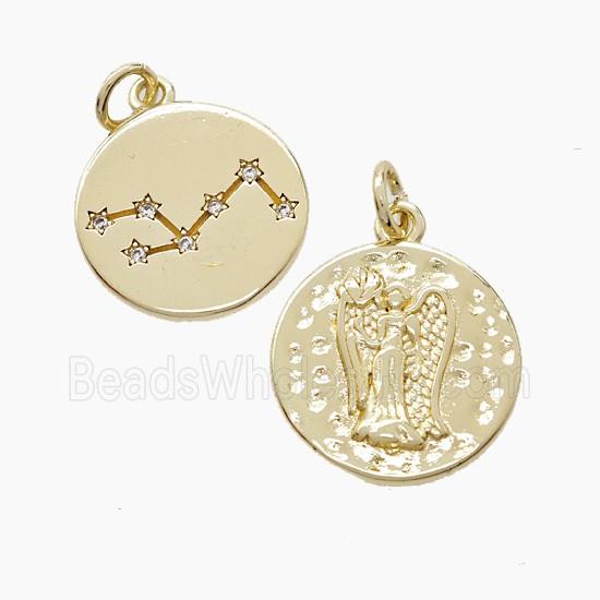 Zodiac Virgo Copper Pendant Pave Zirconia Hammered Gold Plated
