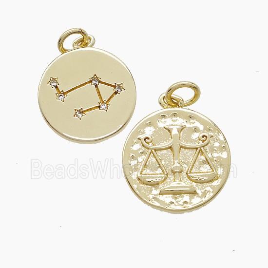 Zodiac Libra Copper Pendant Pave Zirconia Hammered Gold Plated