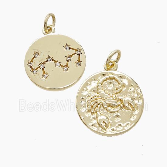 Zodiac Scorpio Copper Pendant Pave Zirconia Hammered Gold Plated