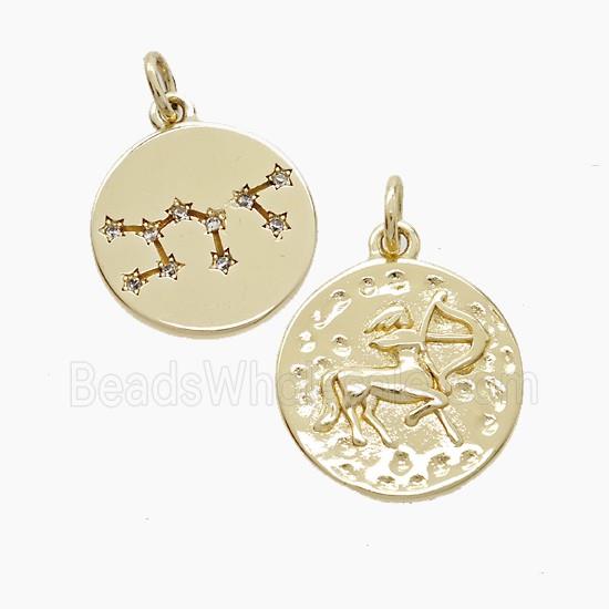 Zodiac Sagittarius Copper Pendant Pave Zirconia Hammered Gold Plated