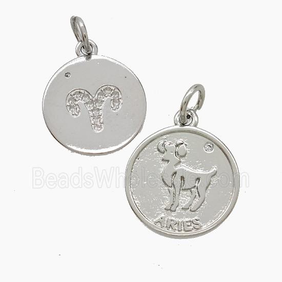 Zodiac Aries Copper Pendant Pave Zirconia Platinum Plated